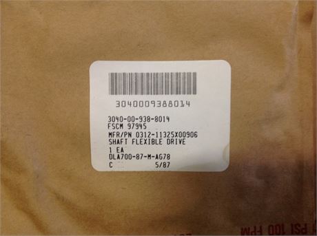 0312-11325X00906 (PN) SHAFT, FLEXIBLE DRIVE, NS/NOS, FACTORY PACKED