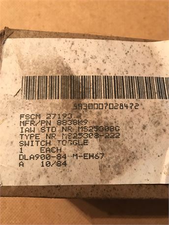 8838K9 (PN) SWITCH, TOGGLE, NS/NOS, FACTORY PACKED