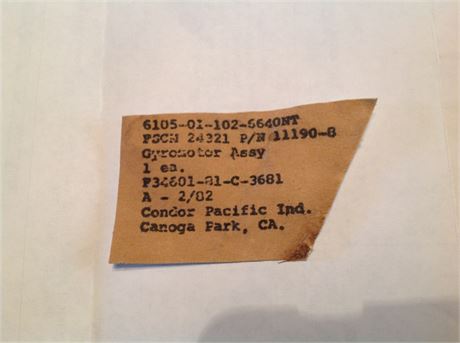 GYROMOTOR ASSEMBLY, PN 11190-8, AIRCRAFT APPLICATIONS, NS/NOS